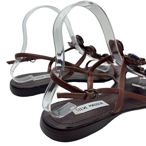 STEVE MADDEN ANGELYNA Brown Bling Chunky Rhinestones Flower Sandals Shoes sz 8 - Picture 3 of 16